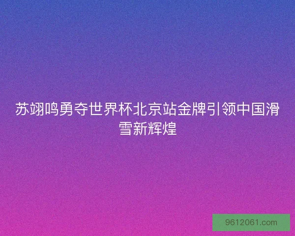 苏翊鸣勇夺世界杯北京站金牌引领中国滑雪新辉煌