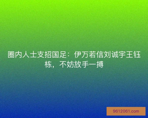 圈内人士支招国足：伊万若信刘诚宇王钰栋，不妨放手一搏